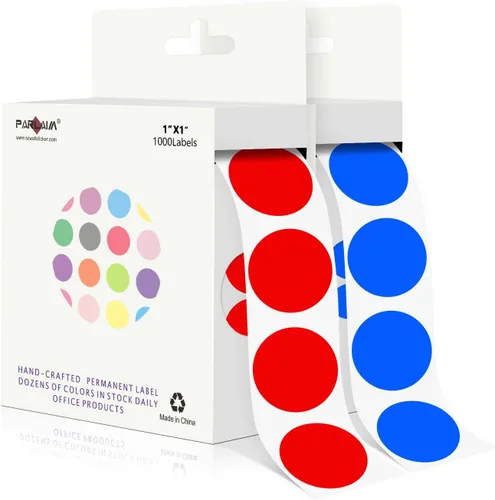 Miniatura 46 de PARLAIM Pegatinas adhesivas permanentes redondas de 1 pulgada con código de color en forma de puntos, 1000 por rollo, caja dispensadora de Azul