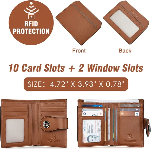 Miniatura 4 de BOSTANTEN - Billetera de cuero para mujer con bloqueo RFID, pequeña, con cremallera, de bolsillo, para tarjetas, con ventana para documento