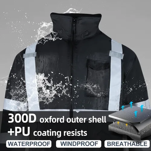 Miniatura 7 de VENDACE Chaquetas de seguridad reflectantes de alta visibilidad para hombres Forro polar de invierno ANSI Clase 1 Chaqueta bomber con capucha Hi Vis