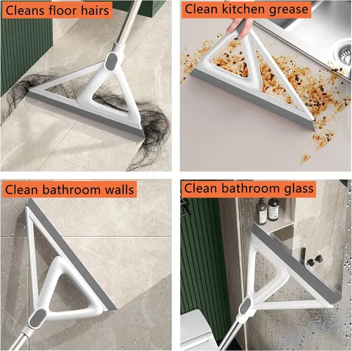 Miniatura 3 de Escoba de aire de goma multifunción, escoba de goma con mango largo de 53 pulgadas, barredora de raspado de piso de silicona para piso de baño, Gris