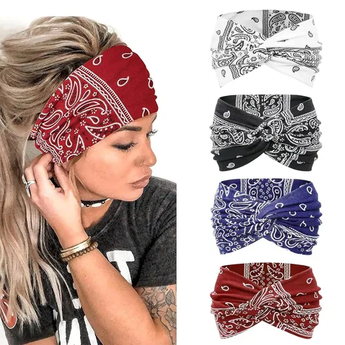Miniatura 6 de AKTVSHOW Diademas para mujer, diadema anudada, bandas elásticas para el cabello para mujer, banda antideslizante con estampado turbante, elegante