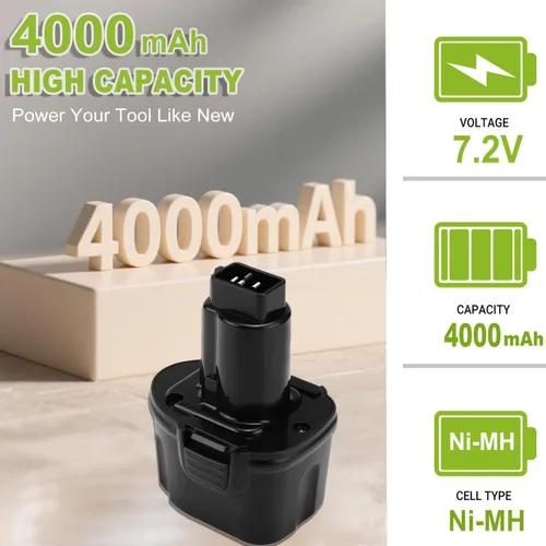 Miniatura 2 de Paquete de 2 baterías de repuesto de 4000 mAh para Dewalt 7.2V DW9057 DE9057 DE9085 DW920 DW920K DW920K2 DW920K-2 DW925K DW925K2 DW925K-2 DW968K