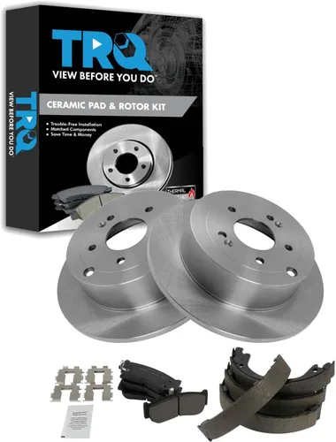 Miniatura 47 de TRQ Kit de pastillas de freno y rotor Posi trasero premium con zapatas de estacionamiento para camión GM SUV