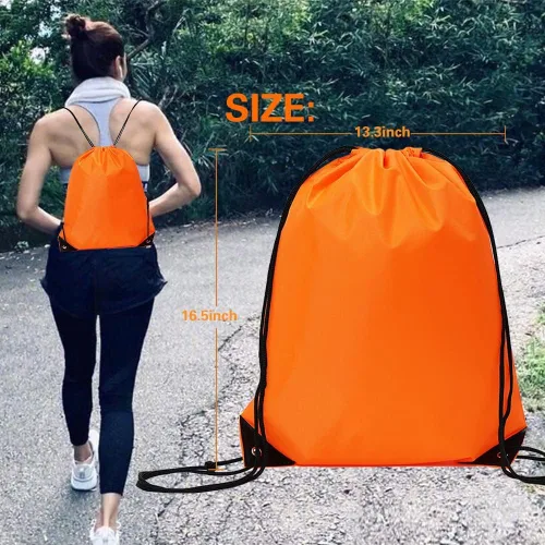 Miniatura 5 de CODOBON Mochila con cordón a granel Draw String Bags Cinch Bolsa de poliéster para deporte de gimnasio, Naranja, Classic