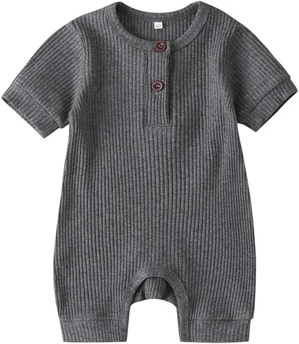 Miniatura 90 de Mameluco unisex de manga corta para bebé recién nacido, con botones, de una pieza, ropa de color sólido