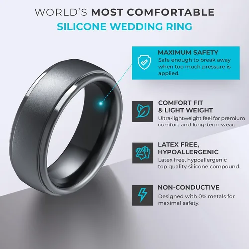 Miniatura 24 de ThunderFit Anillos de boda de silicona para hombre, 0.394 in de ancho y 0.098 in de grosor, paquete múltiple de variedad 1-7
