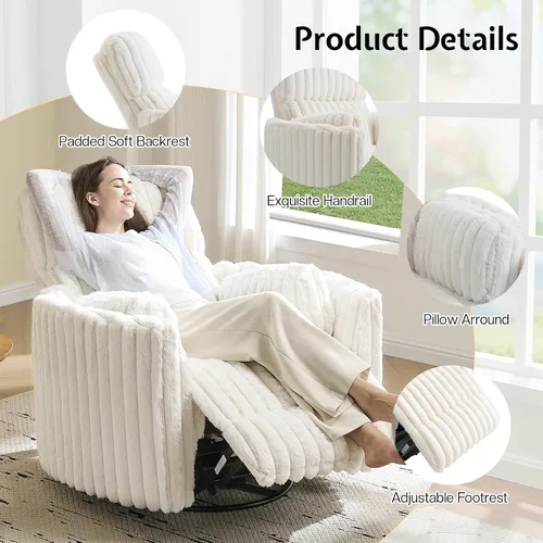 Miniatura 6 de Jocisland Silla Mecedora Eléctrica para Guardería, Sillas Reclinables Giratorias de Gran Tamaño para Adultos con 2 Almohadas, USB y Tipo-C, Cómodo