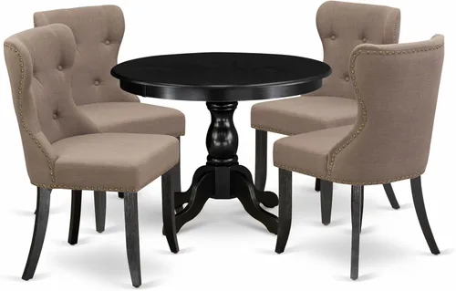 Miniatura 17 de East West Furniture HBSI3-ABK-48 - Juego de muebles de comedor de 3 piezas que contiene una mesa de comedor redonda con pedestal y 2 sillas