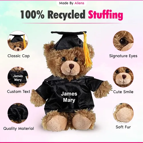 Oso de peluche personalizado de graduación 2026, peluche personalizado con gorra y vestido, lindo animal de peluche de 6 pulgadas para graduados, el