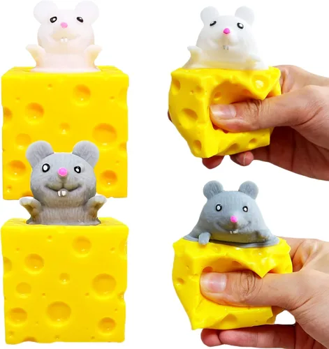 Miniatura 10 de Pelotas antiestrés de queso suave – Juguetes Pop Fidget (Paquete de 1) Pelotas de estrés de animales, juguete sensorial fidget de ratón