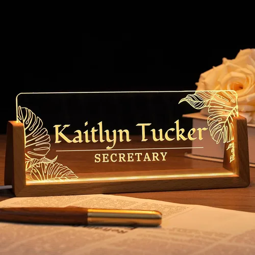 Placa de nombre de escritorio personalizada, placa de identificación personalizada con luz de oficina para escritorios, decoraciones de escritorio