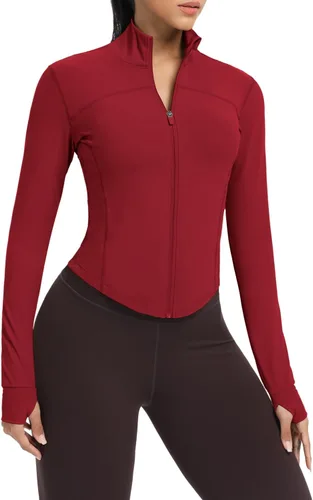 Miniatura 13 de AVGO Chaquetas de entrenamiento recortadas para mujer, con cremallera, ajustadas, atléticas, con agujeros para el pulgar
