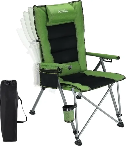 Miniatura 11 de Silla de camping plegable con portavasos y bolsa de almacenamiento, soporte resistente de 400 libras, silla de campamento portátil plegable de gran