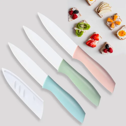Miniatura 7 de Juego de cuchillos de chef, cuchillos de cerámica de 3 piezas, cuchillo de frutas de 4 pulgadas adecuado para la mayoría de verduras, frutas y carnes