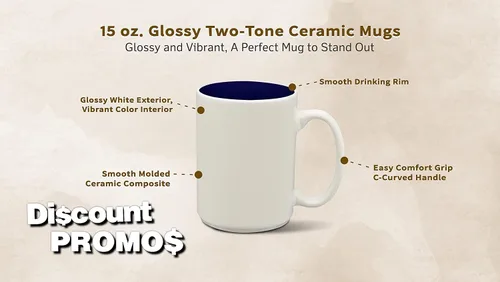 Miniatura 3 de DISCOUNT PROMOS Juego de 10 tazas de cerámica brillantes de dos tonos, 15 oz. - Gres, suave, duradero, mango en C, color azul