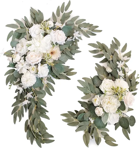 Miniatura 18 de Letreros florales de bienvenida de boda (paquete de 2), flores de arco de boda para decoración de boda y decoración de fondo de recepción (azul)