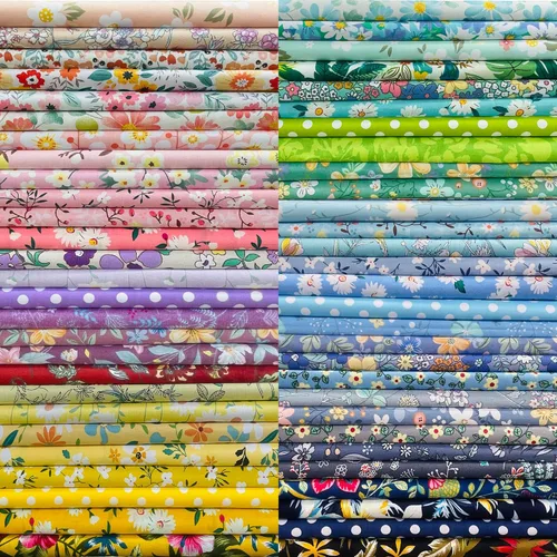 Miniatura 9 de 5 x 5 pulgadas, 50 piezas de tela floral 100% algodón, suministros de acolchado para coser bricolaje y principiantes de colcha, flores blancas