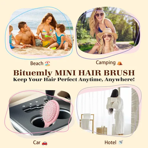 Miniatura 6 de Bituemly 4 mini cepillos para el pelo, cepillo desenredante de viaje para niñas, niños, mujeres, hombres, cepillo pequeño de bolsillo para cabello