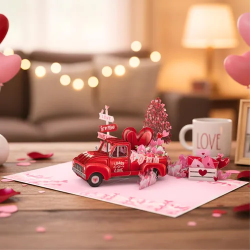 Miniatura 2 de Tarjeta de San Valentín 3D para camión, tarjeta desplegable para el día de San Valentín para esposa, marido, él, ella, novia, novio, adultos 6 x 8