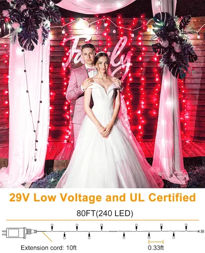 Miniatura 4 de 120 luces LED de Navidad de 40 pies para exteriores, guirnalda de luces de Navidad naranja impermeable, 8 modos de luces conectables para árbol