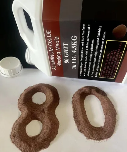Miniatura 3 de Óxido de aluminio – 10 libras – Medios abrasivos de chorro de arena media a fina para gabinetes de voladura o pistolas de granallado. Grano #80