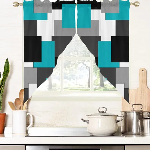 Miniatura 8 de AAtter Cortina de Ventana Verde Azulado y Negro Turquesa Aguamarina Gris Blanco Abstracto Moderno Oscuro Masculino Sala de Estar Dormitorio Cortinas