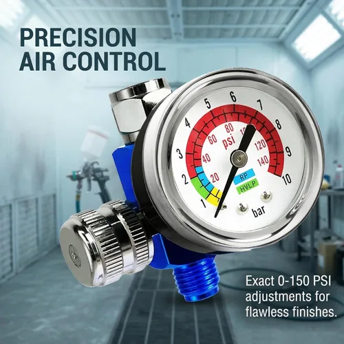Miniatura 2 de LE LEMATEC Regulador de compresor de aire y válvula de control de flujo con manómetro - para herramientas neumáticas, pintura en aerosol, inflado