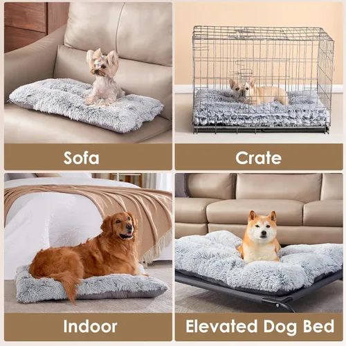 Miniatura 5 de EHEYCIGA Cama Mullida para Jaula de Perros Pequeños, Almohadilla de Jaula de Piel Sintética de Felpa, Cama Calmante Anti Ansiedad para Perros Gris