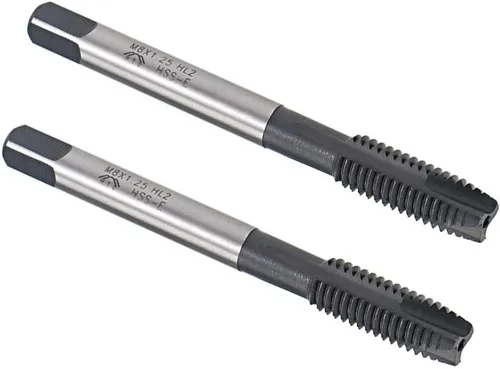uxcell Grifo de roscado de punta espiral M8 x 1.25, tolerancia H2 de acero de alta velocidad recubierto TICN, vástago redondo con extremo cuadrado,