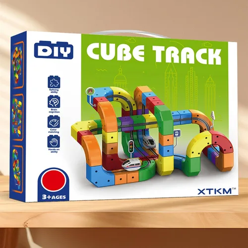 Miniatura 7 de Juego de tren eléctrico con riel de succión magnética, pista de carreras flexible mágica 3D, 123 piezas de bloques de pista de carreras