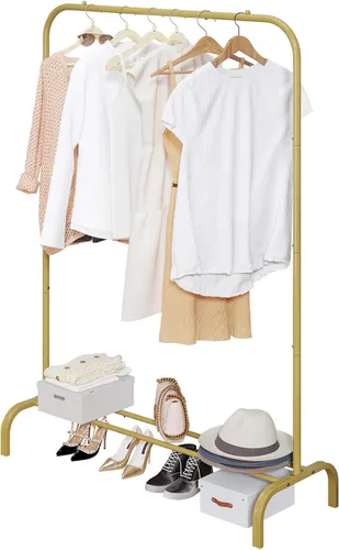 Miniatura 12 de SUOERNUO Perchero con ruedas para ropa, estante para colgar ropa resistente, estante metálico enrollable para dormitorio, armario (Negro)