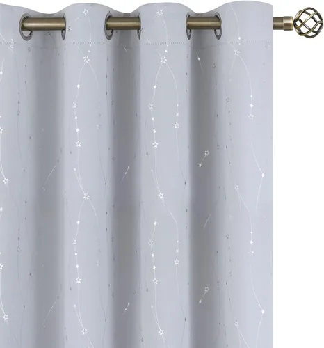 Miniatura 35 de BGment Cortinas opacas para dormitorio infantil, con aislamiento térmico, con ojales, estampado de estrellas plateadas, cortinas para oscurecer