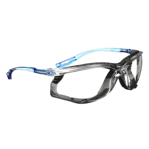 3M Gafas de seguridad, Virtua CCS, ANSI Z87, antiempañamiento, lentes con espejo, armazón azul, sistema de control de tapones de oído con cable,