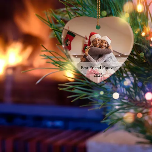 Miniatura 6 de Adorno de Navidad personalizado con cualquier imagen, carga cualquier foto - Texto opcional - Recuerdo de Navidad - Corazón de cerámica