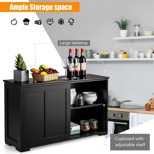 Miniatura 7 de NAFORT Aparador de madera con puertas correderas, mesa de consola de almacenamiento de cocina, barra de café con estante ajustable para sala de Negro
