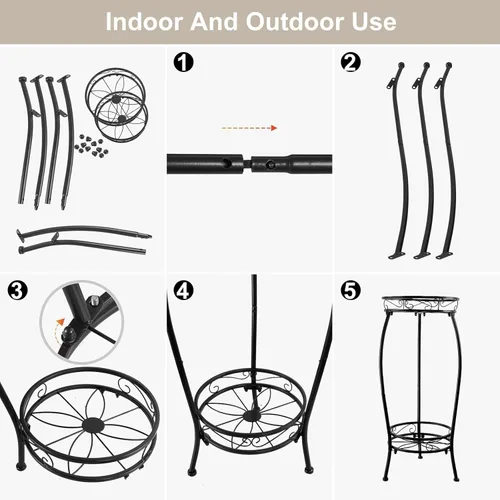 Miniatura 6 de Paquete de 2 Soportes para Plantas de Interior, 27.1 pulgadas, Soporte de Metal para Macetas de 2 Niveles para Exteriores, Soporte Alto para Plantas