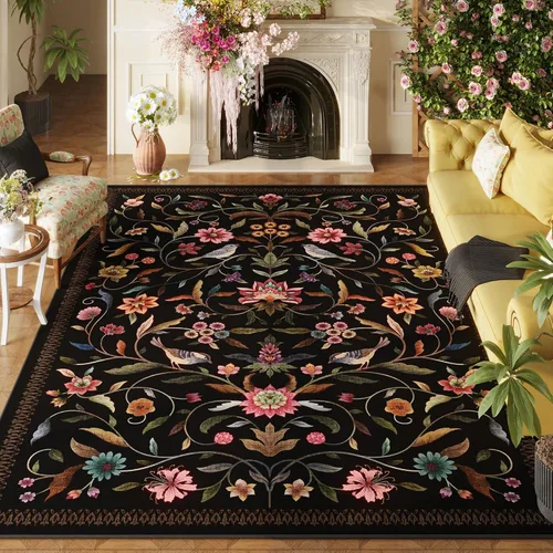 Miniatura 14 de Alfombra de entrada vintage con medallón floral de 2 x 3 pulgadas, lavable a máquina, alfombra de entrada de pelo bajo, suave, pequeña, alfombra