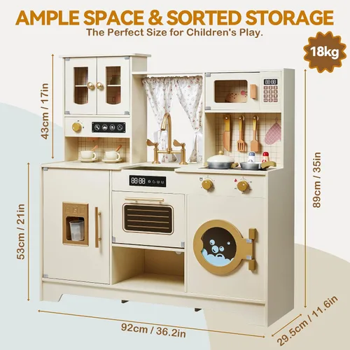 Miniatura 5 de Juego de cocina para niños, juego de cocina de madera con 26 piezas, accesorios de comida y utensilios de cocina, regalo para niñas y niños de más