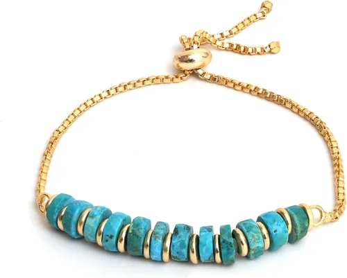 Miniatura 36 de Natural Heishi Beads With Spacers Slider Bracelet Gemstone Healing Jewelry With 14k Yellow Gold Plated 8- Inch Adjustable Length