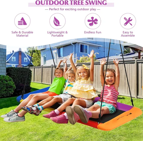 Miniatura 6 de Goplus Columpio de árbol de plataforma gigante de 60 pulgadas para niños y adultos, columpio rectangular ajustable para interiores y exteriores