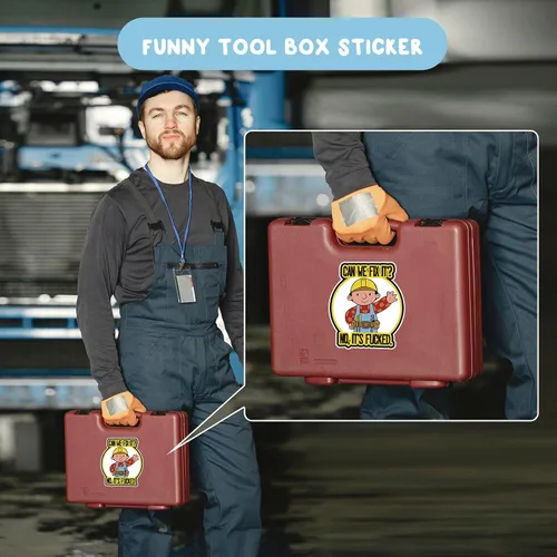 Miniatura 3 de XMJY Paquete de 5 calcomanías divertidas para cascos duros, ¿Podemos arreglarlo? No, It's Fucked, lindas calcomanías de dibujos animados para casco