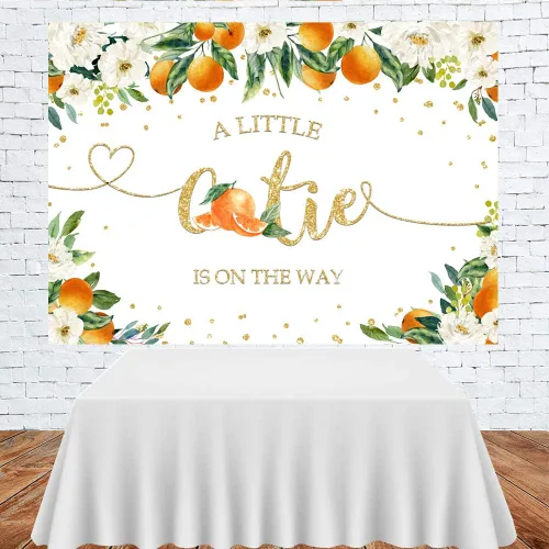 Miniatura 3 de Lofaris A Little Cutie is On The Way - Telón de fondo para baby shower, naranja cítrico, para revelación de género, vegetación, naranja, floral