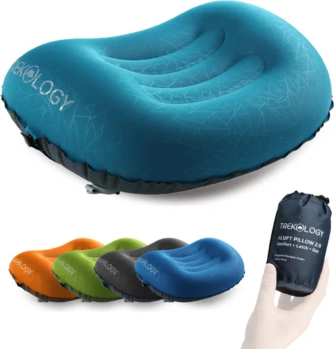 TREKOLOGY - Almohada inflable ultraligera para campamento y viaje – ALUFT 2.0 comprimible, compacta, cómoda y ergonómica que provee soporte para el