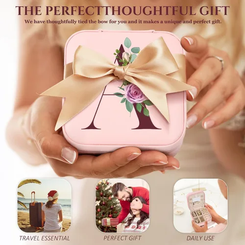 Miniatura 7 de Joyero pequeño con inicial, estuche organizador de joyas de viaje, estuche de joyería pequeño personalizado, estuche organizador de joyas, caja