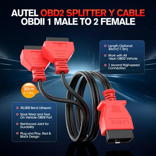 Miniatura 2 de Autel Divisor OBD2 original de 16 pines OBD II, 1 adaptador de cable de extensión macho a 2 hembras, cable de extensión OBDII (1 pie/11.8 in)