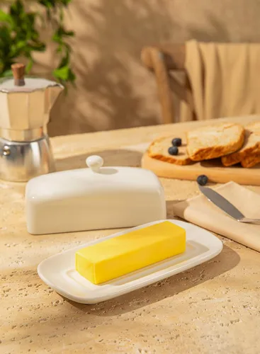 Miniatura 4 de Sweese - Mantequillera con tapa, mantequera de porcelana, soporte de mantequilla de 7.8 pulgadas con cubierta de asa, recipiente de mantequilla