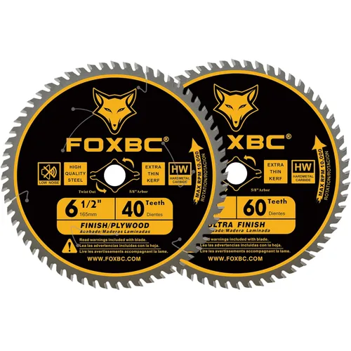 FOXBC Hoja de sierra circular de 6-1/2 pulgadas 40T 60T Paquete Combo, Acabado Ultra Fino para Corte de Madera, Ranura Delgada con Árbol de 5/8