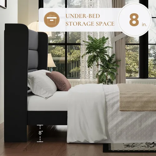 Miniatura 5 de SHA CERLIN - Base de cama tamaño Full con cabecera tapizada en terciopelo y diseño acanalado vertical; plataforma de cama tapizada con listones