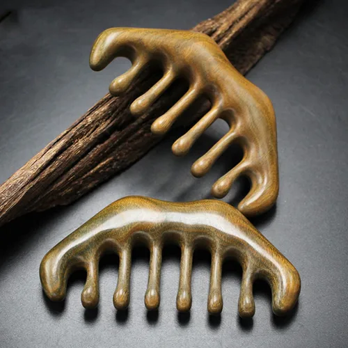 Miniatura 4 de Peine de masaje para raspar dientes anchos de sándalo y cuero cabelludo de acupuntura – Sin herramienta de mano estática para el cuidado