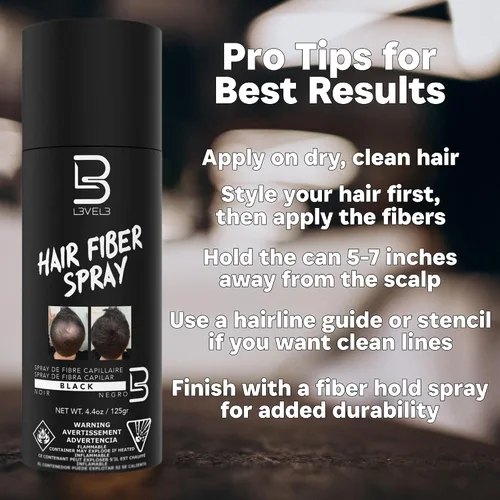 Miniatura 6 de Spray de fibra para cabello negro de nivel 3, cubre puntos calvos y adelgazamiento del cabello, cobertura instantánea de canas y apariencia más